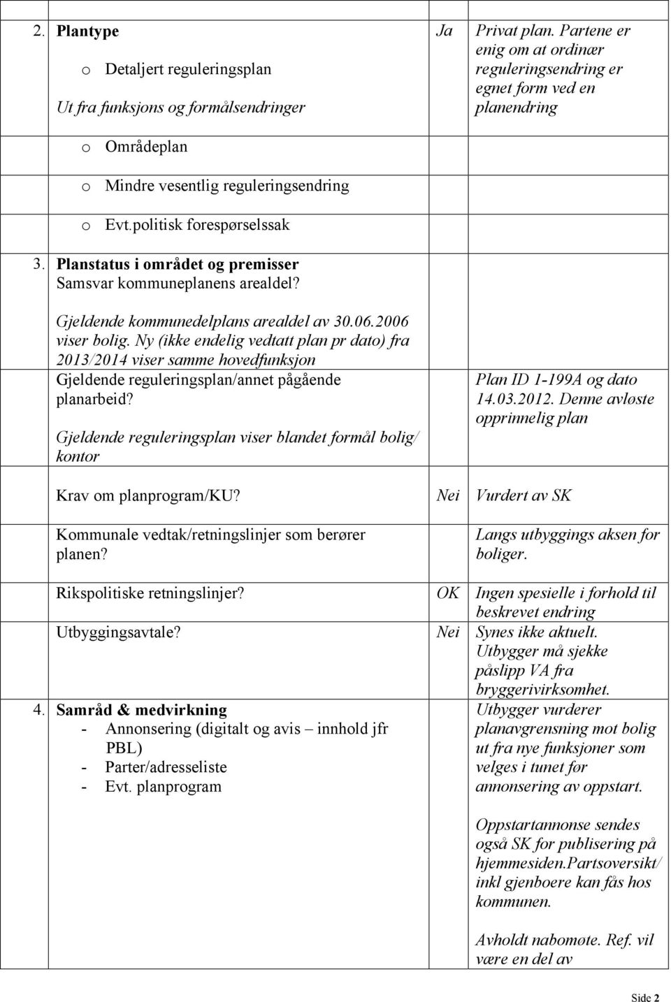 Ny (ikke endelig vedtatt plan pr dato) fra 2013/2014 viser samme hovedfunksjon Gjeldende reguleringsplan/annet pågående planarbeid?