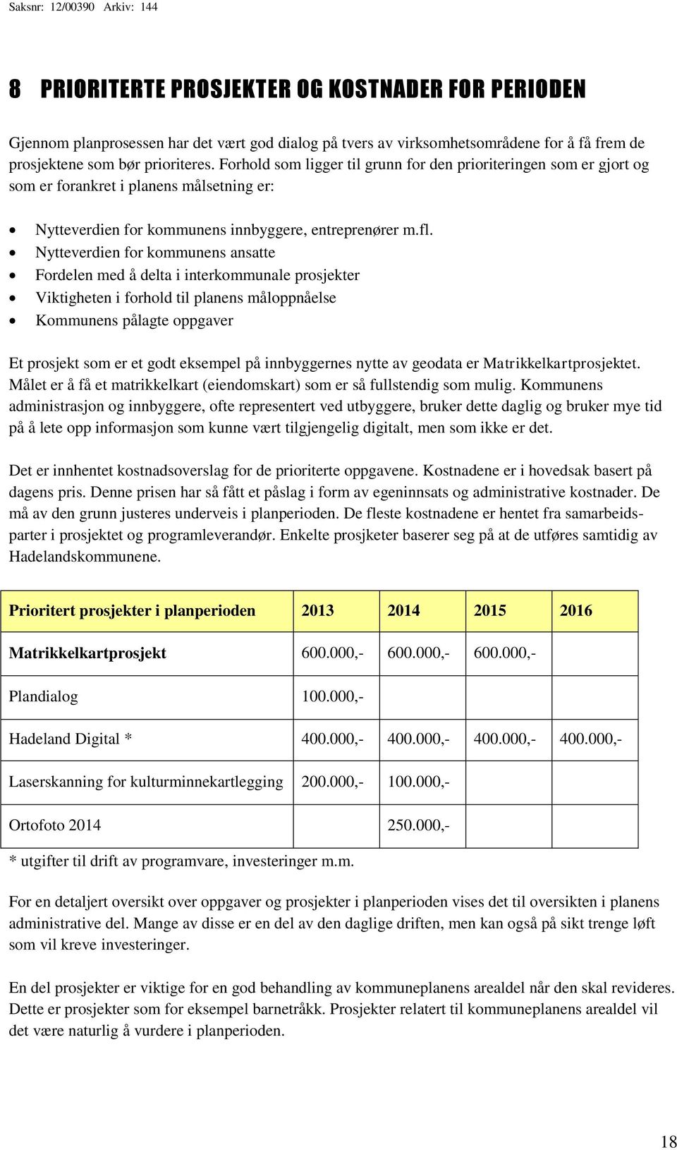 Nytteverdien for kommunens ansatte Fordelen med å delta i interkommunale prosjekter Viktigheten i forhold til planens måloppnåelse Kommunens pålagte oppgaver Et prosjekt som er et godt eksempel på