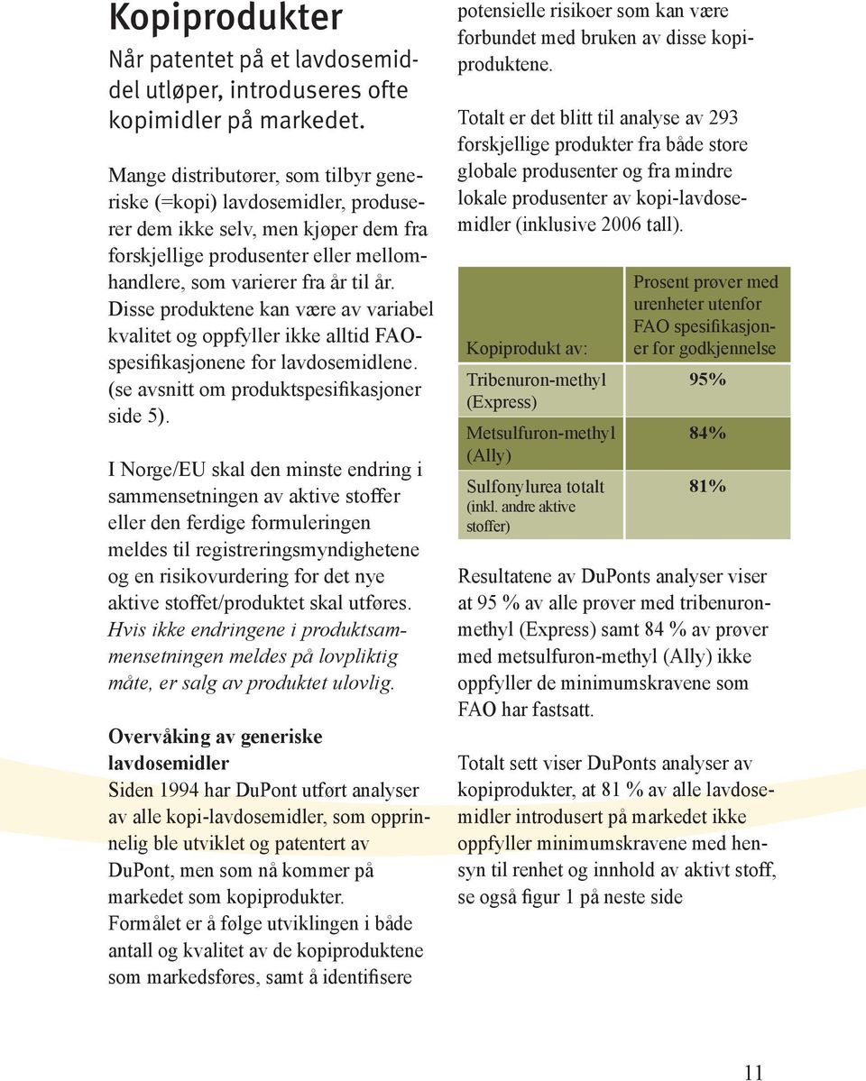 Disse produktene kan være av variabel kvalitet og oppfyller ikke alltid FAOspesifikasjonene for lavdosemidlene. (se avsnitt om produktspesifikasjoner side 5).