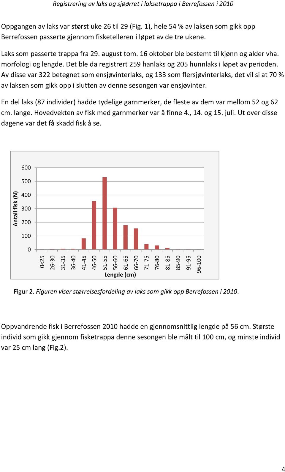 16 oktober ble bestemt til kjønn og alder vha. morfologi og lengde. Det ble da registrert 259 hanlaks og 205 hunnlaks i løpet av perioden.