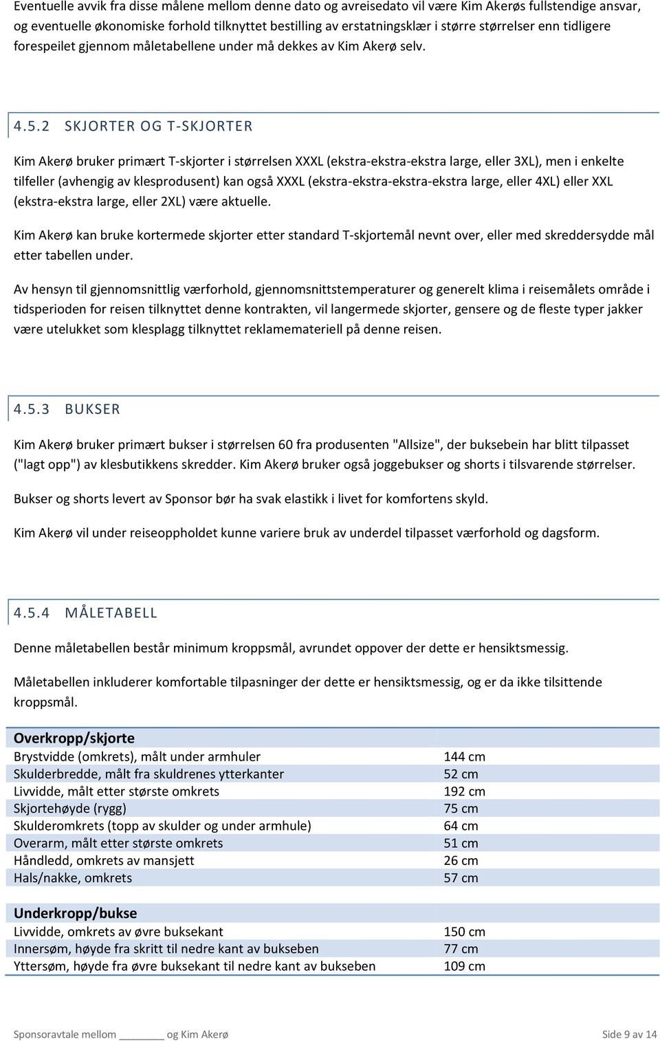 2 SKJORTER OG T-SKJORTER Kim Akerø bruker primært T-skjorter i størrelsen XXXL (ekstra-ekstra-ekstra large, eller 3XL), men i enkelte tilfeller (avhengig av klesprodusent) kan også XXXL