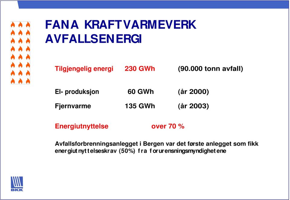 2003) Energiutnyttelse over 70 % Avfallsforbrenningsanlegget i Bergen var