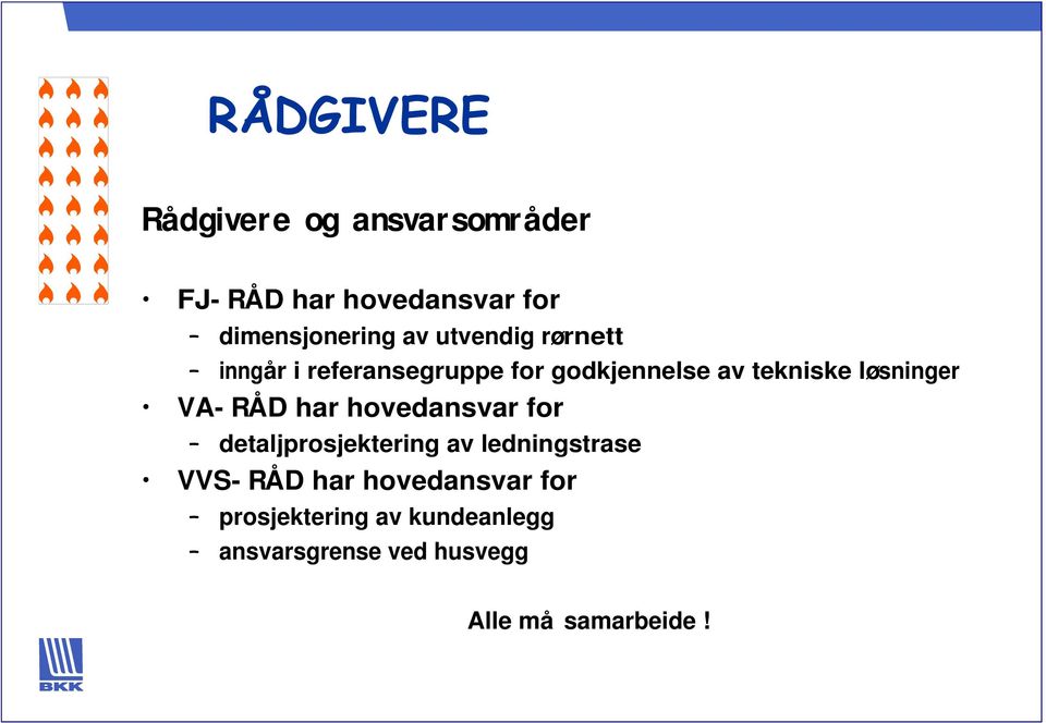 VA- RÅD har hovedansvar for detaljprosjektering av ledningstrase VVS- RÅD har