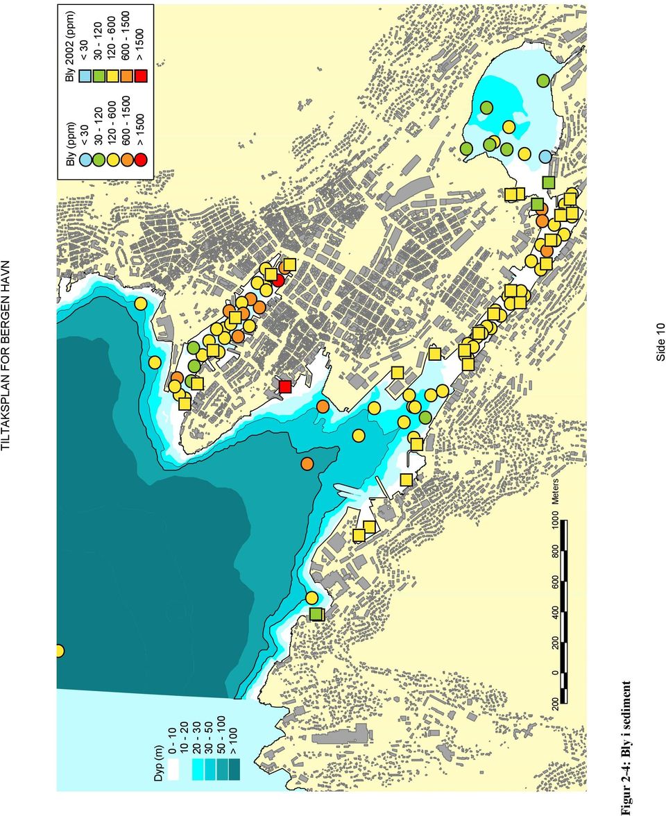 %U %U %U %U Figur 2-4: Bly i sediment Side 10 Bly (ppm) < 30 30-120 120-600