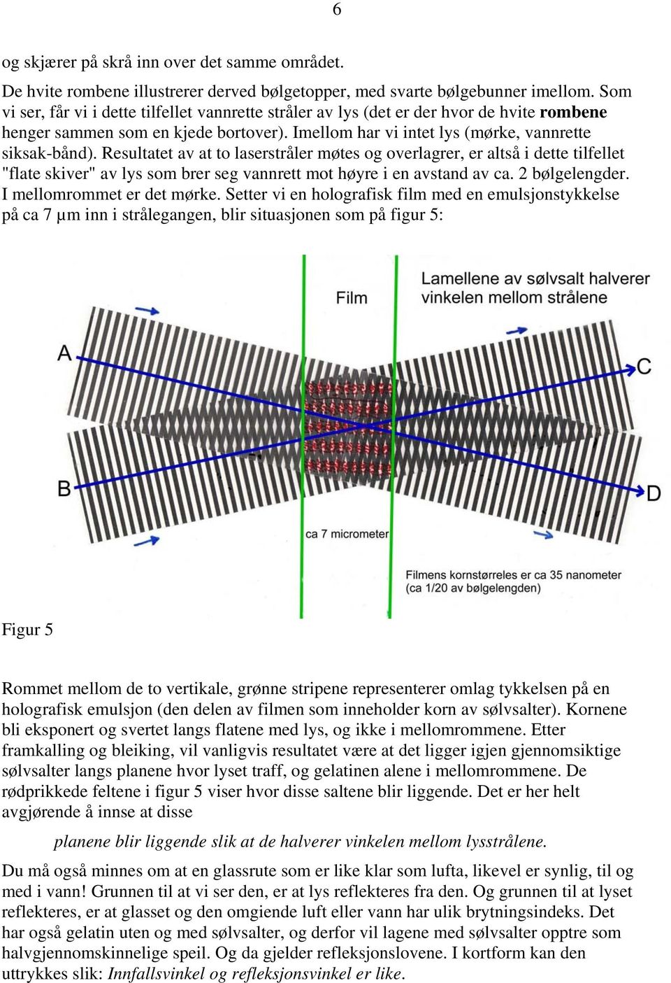 Resultatet av at to laserstråler møtes og overlagrer, er altså i dette tilfellet "flate skiver" av lys som brer seg vannrett mot høyre i en avstand av ca. 2 bølgelengder. I mellomrommet er det mørke.