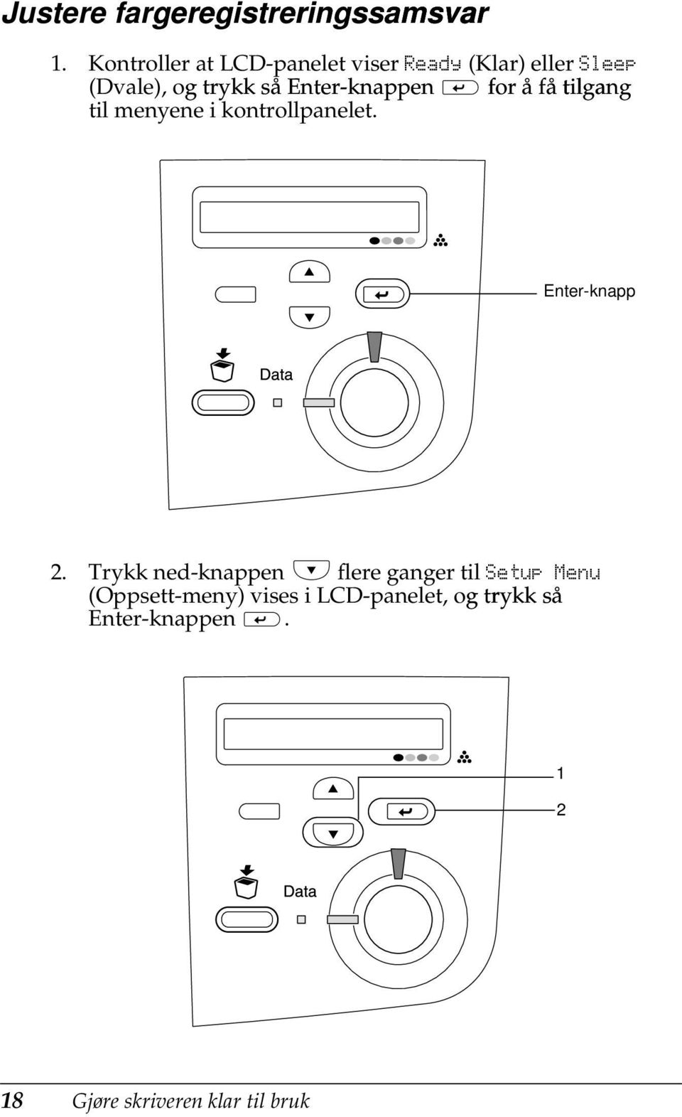 Enter-knappen for å få tilgang til menyene i kontrollpanelet. Enter-knapp 2.