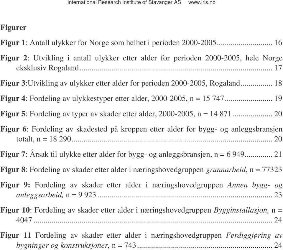 .. 19 Figur 5: Fordeling av typer av skader etter alder, 2000-2005, n = 14 871... 20 Figur 6: Fordeling av skadested på kroppen etter alder for bygg- og anleggsbransjen totalt, n = 18 290.