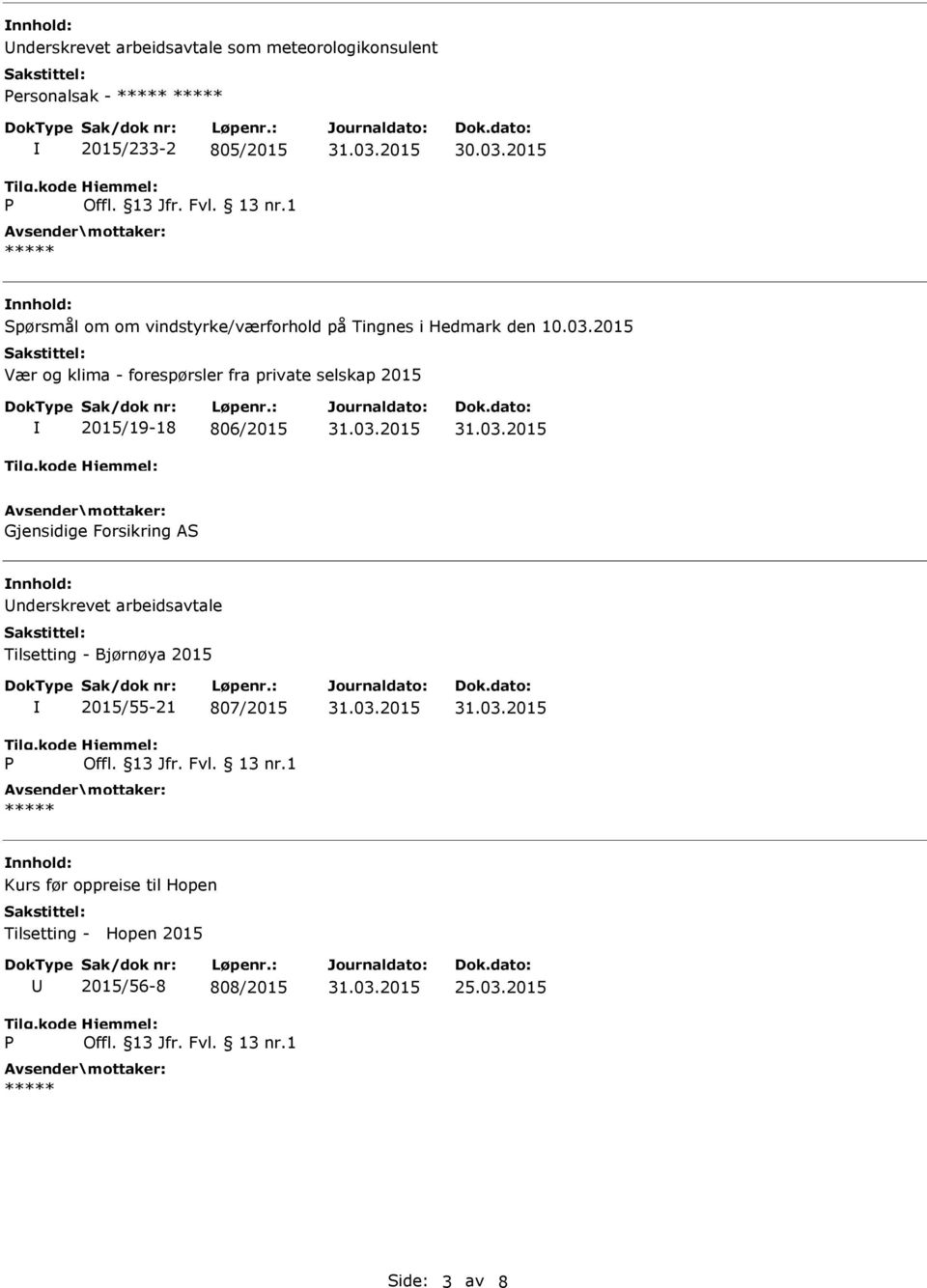 2015 Vær og klima - forespørsler fra private selskap 2015 2015/19-18 806/2015 Gjensidige