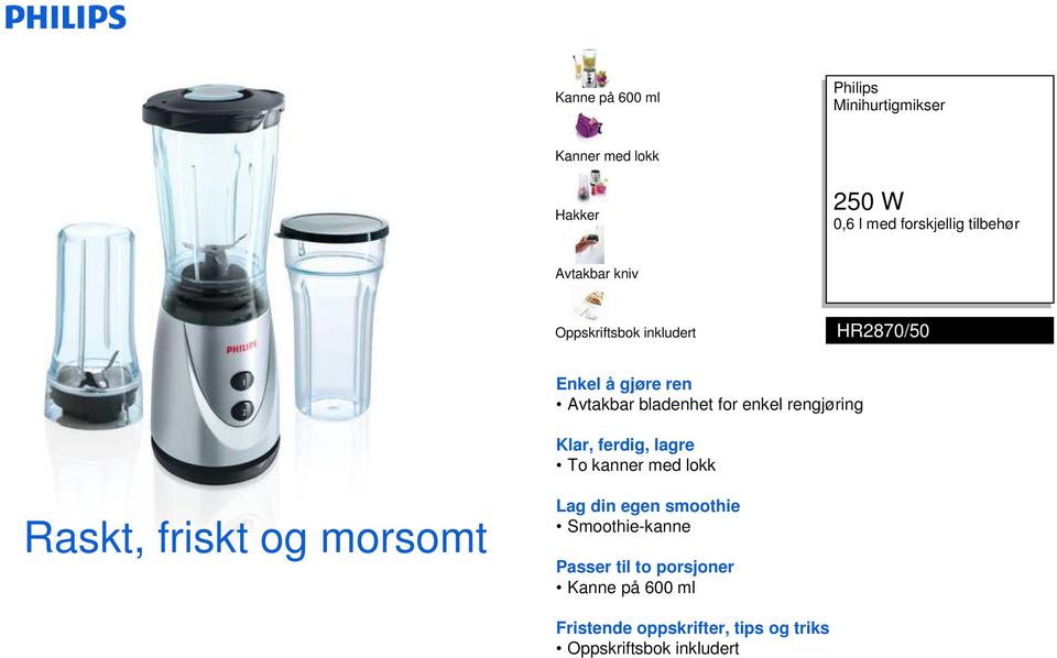 rengjøring Klar, ferdig, lagre To kanner med lokk Raskt, friskt og morsomt Lag din egen smoothie