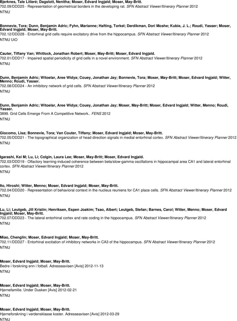 12/DDD28 - Entorhinal grid cells require excitatory drive from the hippocampus. SFN Abstract Viewer/Itinerary Planner 2012 UiO Cauter, Tiffany Van; Whitlock, Jonathan Robert; 702.