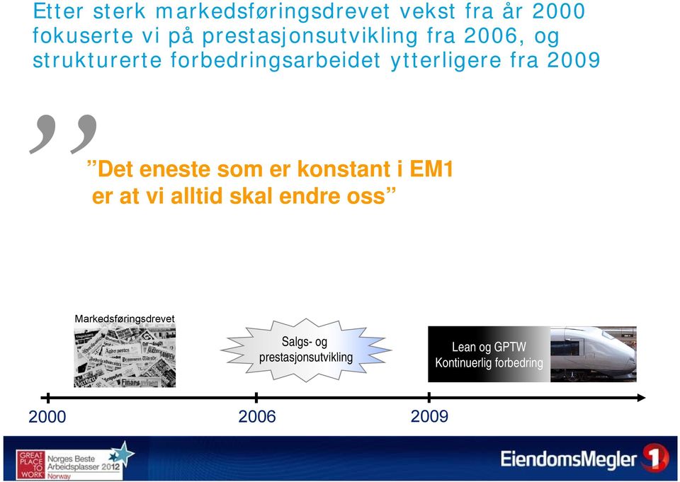 fra 2009 Det eneste som er konstant i EM1 er at vi alltid skal endre oss