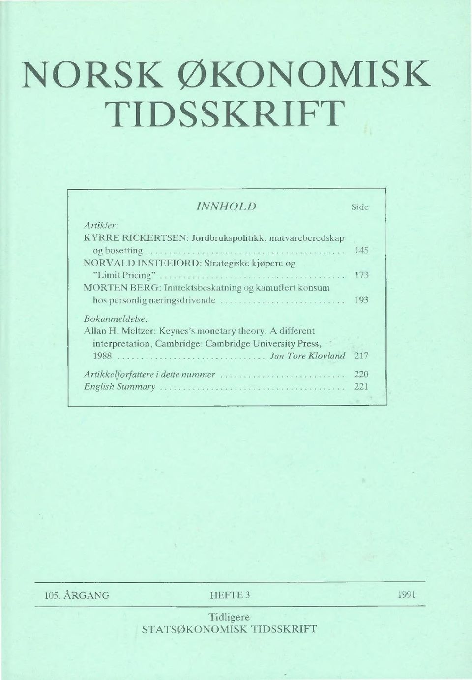 næringsdrivende 193 Bokanmeldelse: Allan H. Meltzer: Keynes's monetary theory.