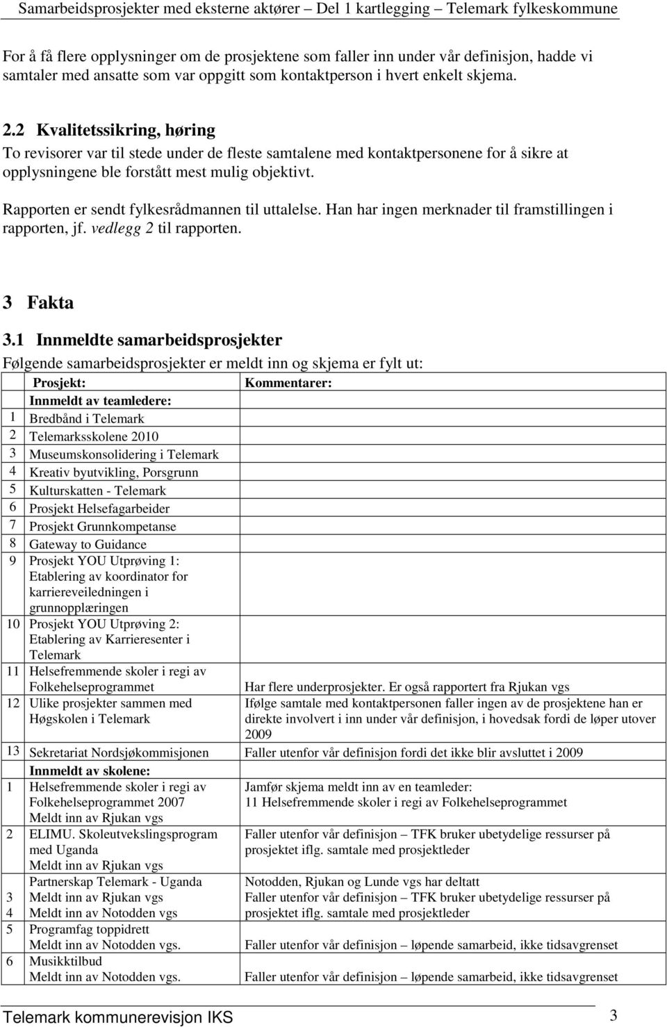 Rapporten er sendt fylkesrådmannen til uttalelse. Han har ingen merknader til framstillingen i rapporten, jf. vedlegg 2 til rapporten. 3 Fakta 3.