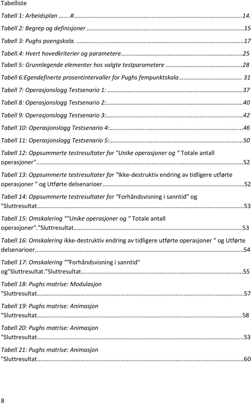 ..37 Tabell 8: Operasjonslogg Testsenario 2:...40 Tabell 9: Operasjonslogg Testsenario 3:...42 Tabell 10: Operasjonslogg Testsenario 4:...46 Tabell 11: Operasjonslogg Testsenario 5:.