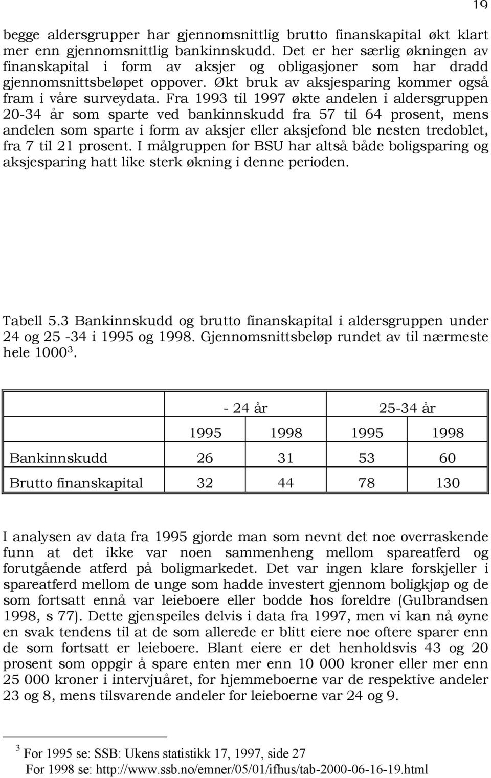 Fra 1993 til 1997 økte andelen i aldersgruppen 20-34 år som sparte ved bankinnskudd fra 57 til 64 prosent, mens andelen som sparte i form av aksjer eller aksjefond ble nesten tredoblet, fra 7 til 21