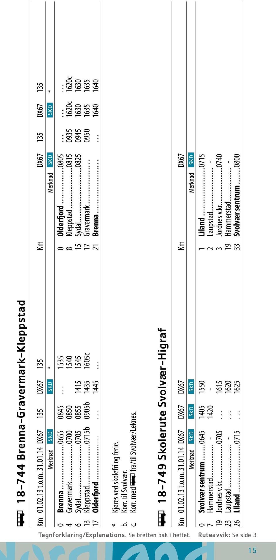 .... 0950 1635 1635 17 Olderfjord......... 1445... 21 Brenna........ 1640 1640 * Kjøres ved skolefri og ferie. b. Korr. til Svolvær. c. Korr. med ÿ fra/til Svolvær/Leknes.