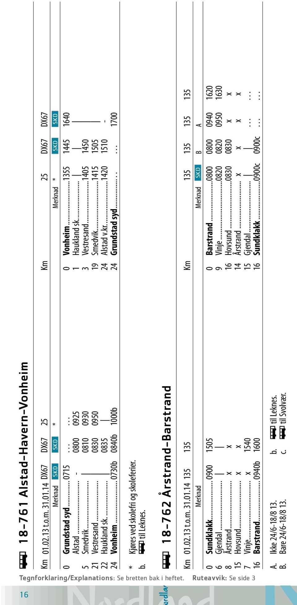 .. 0730b 0840b 1000b 24 Grundstad syd........ 1700 * Kjøres ved skolefri og skoleferier. b. ÿ til Leknes. ÿ 18-762 Årstrand-Barstrand Km 01.