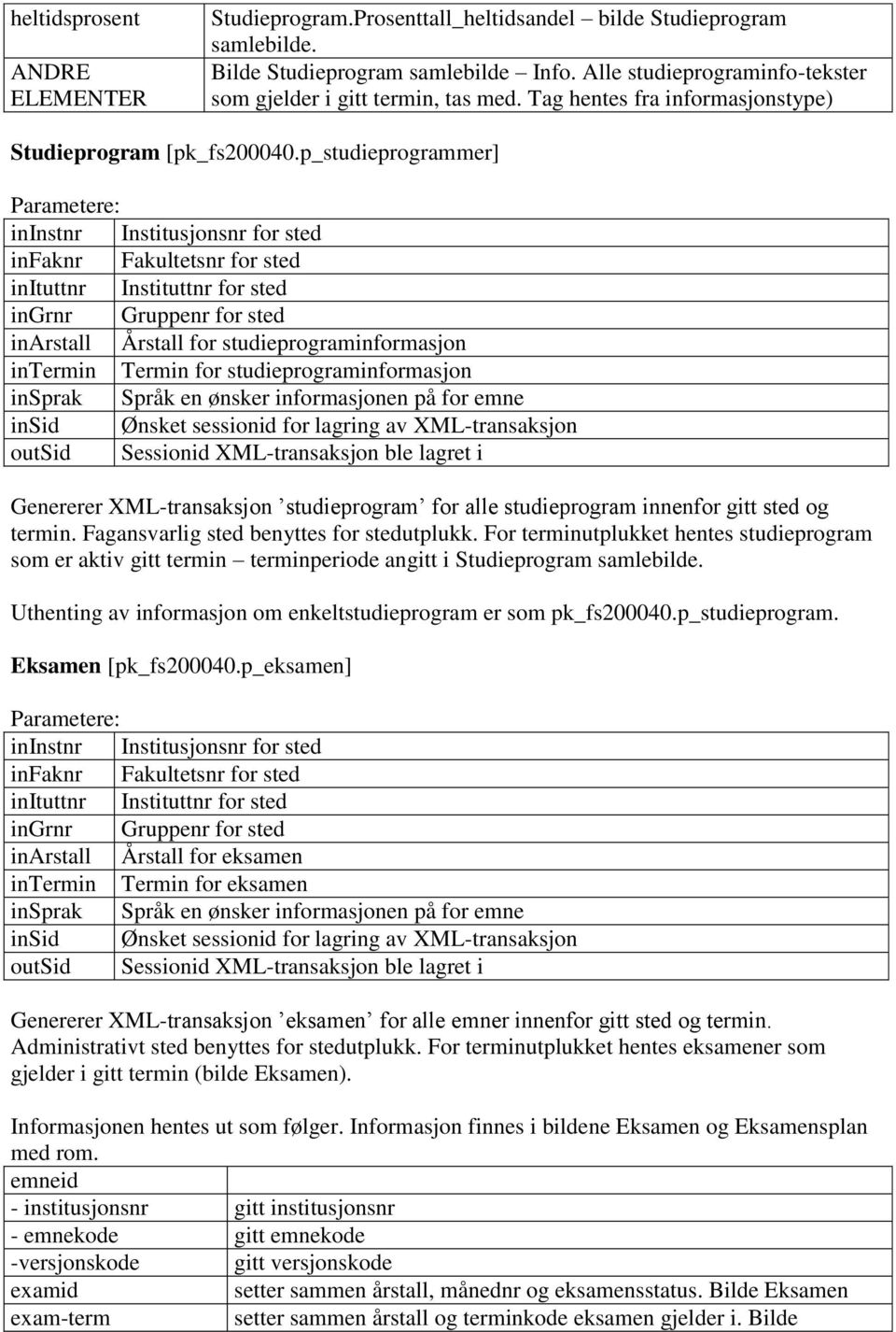 p_studieprogrammer] ininstnr Institusjonsnr for sted infaknr Fakultetsnr for sted inituttnr Instituttnr for sted ingrnr Gruppenr for sted inarstall Årstall for studieprograminformasjon intermin