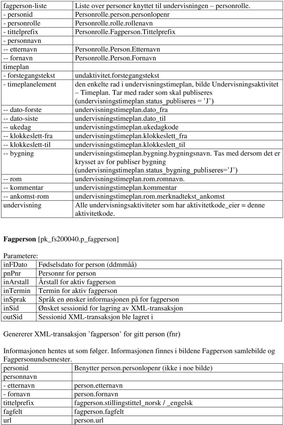 forstegangstekst - timeplanelement den enkelte rad i undervisningstimeplan, bilde Undervisningsaktivitet Timeplan. Tar med rader som skal publiseres (undervisningstimeplan.