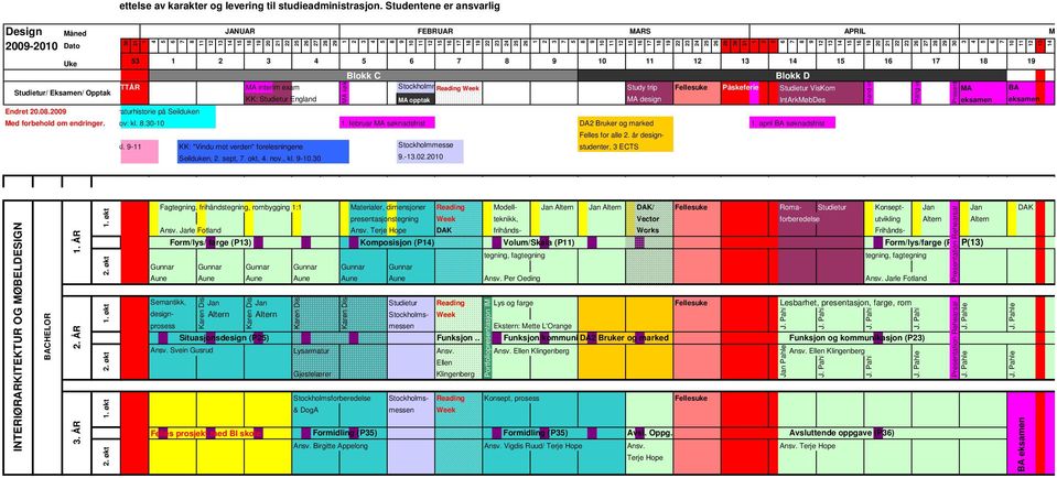 opptak MA design IntArkMøbDes eksamen eksamen BA Endret Kostyme: 0.0.00 Teater-, kultur- og literaturhistorie på Seilduken 0 JANUAR 0 0. Med aug, forbehold.sept,. om okt, endringer.. nov,. nov: kl.