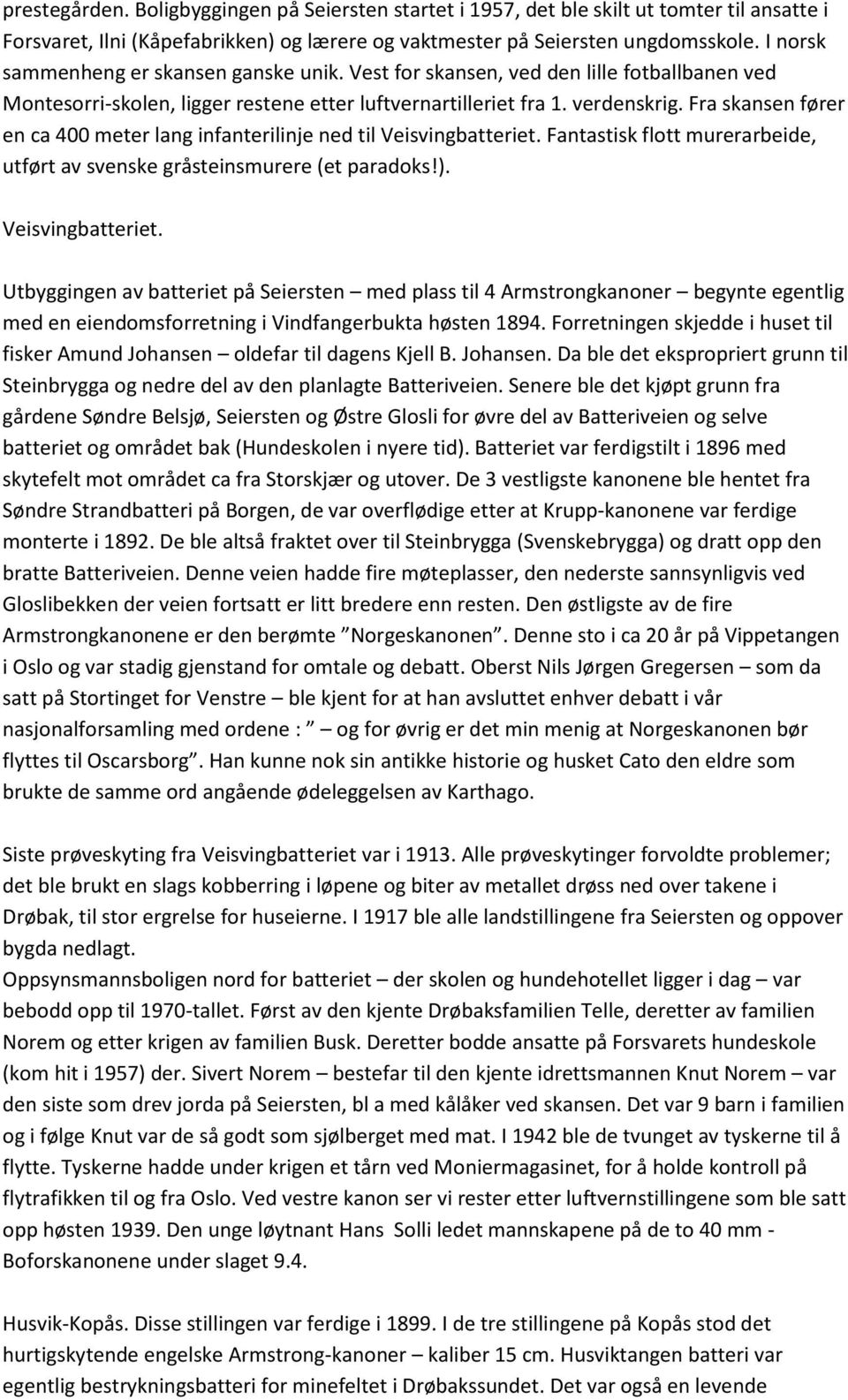 Fra skansen fører en ca 400 meter lang infanterilinje ned til Veisvingbatteriet.