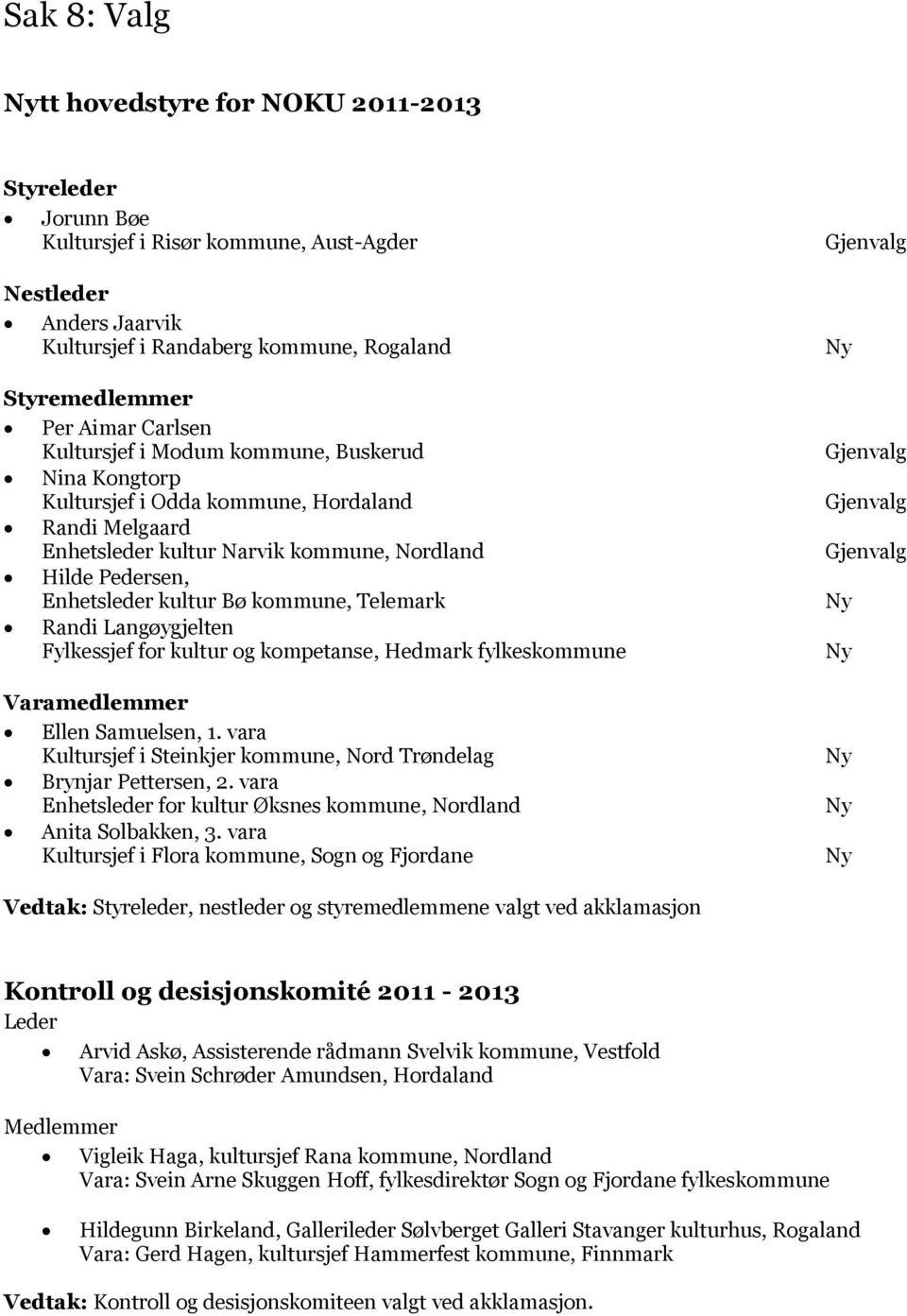 kommune, Telemark Randi Langøygjelten Fylkessjef for kultur og kompetanse, Hedmark fylkeskommune Varamedlemmer Ellen Samuelsen, 1.