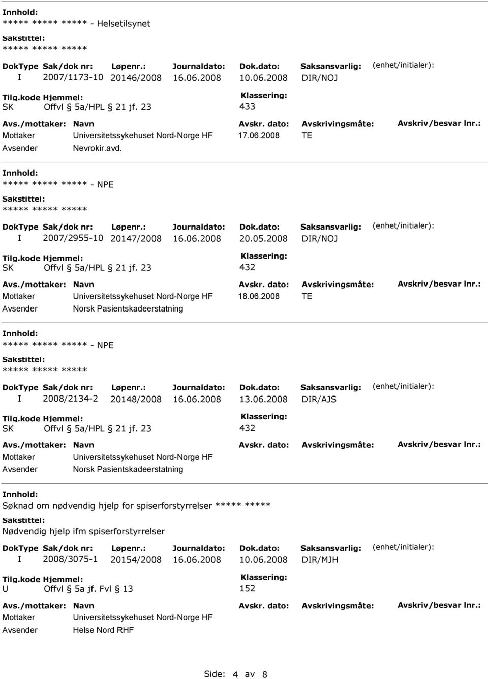 2008 TE Norsk Pasientskadeerstatning nnhold: - NPE 2008/2134-2 20148/2008 DR/AJS 432 Norsk Pasientskadeerstatning