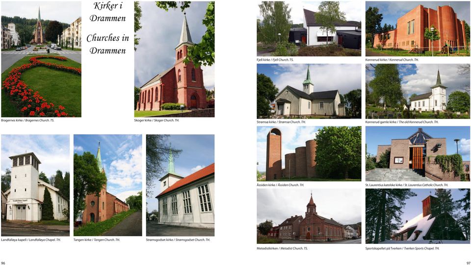TH. Konnerud gamle kirke / The old Konnerud Church. TH. Åssiden kirke / Åssiden Church. TH. St. Laurentius katolske kirke / St.