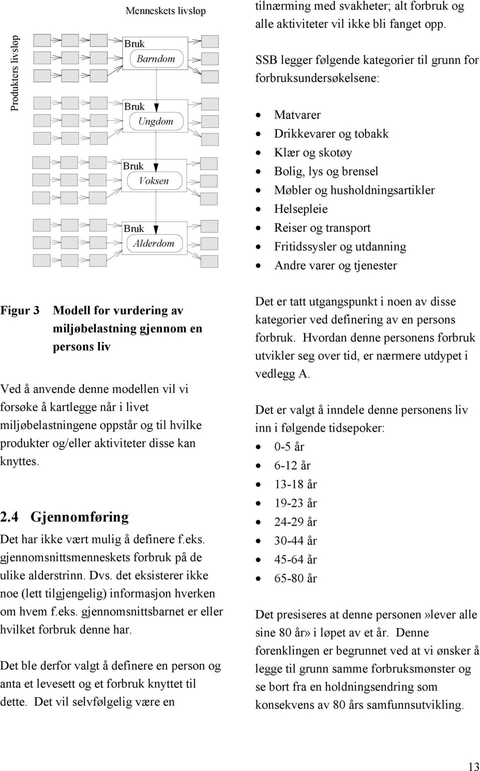 lys og brensel Møbler og husholdningsartikler Helsepleie Reiser og transport Fritidssysler og utdanning Andre varer og tjenester Figur 3 Modell for vurdering av miljøbelastning gjennom en persons liv