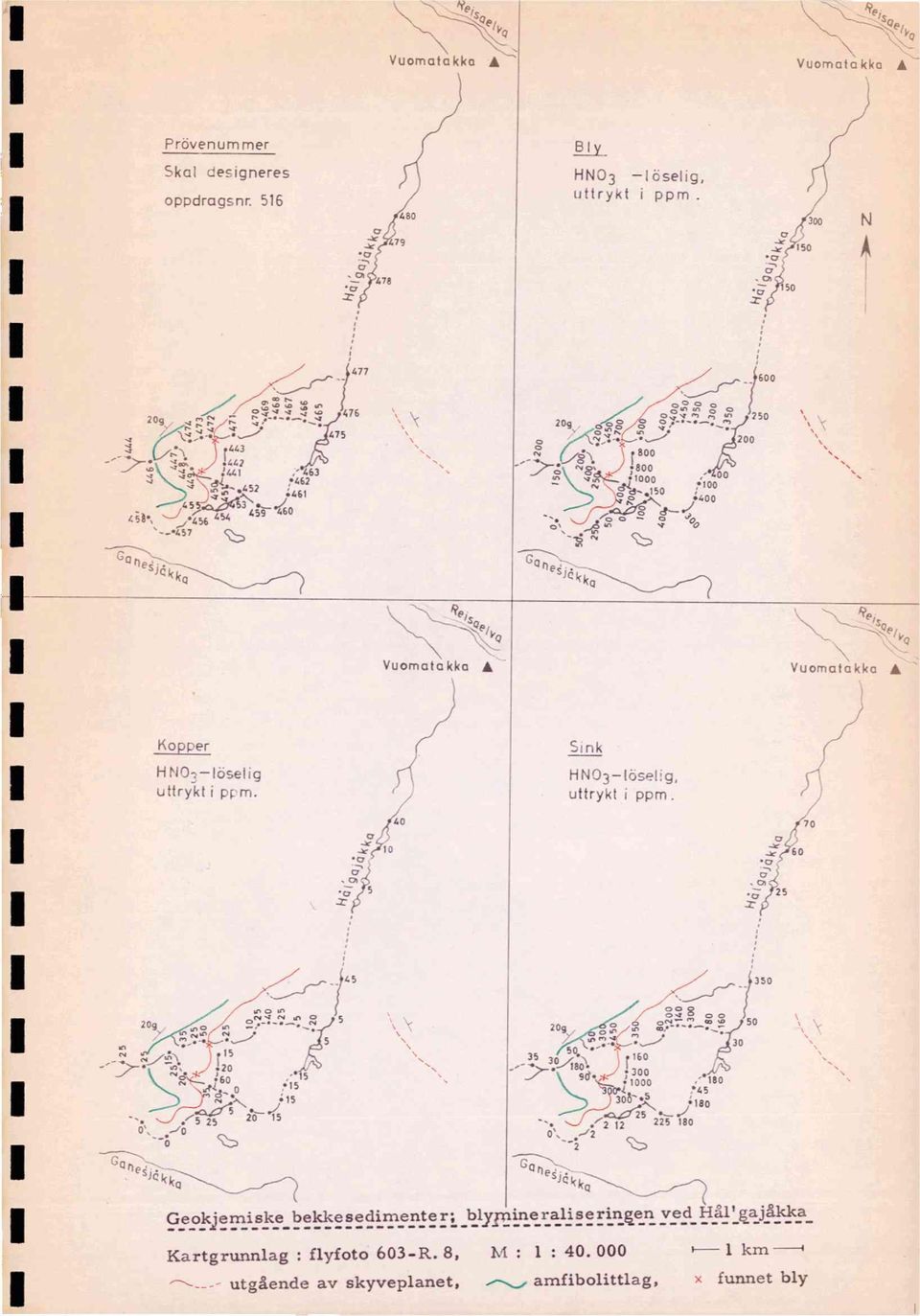 HNO3 löselig, uttrykt i ppm. 350 20g 20g 8 o 50-7...,"?\ ) r l 5 _.7. 11,, 2 20./4) "13..."4 160,."15 Ni,"&, 0 15 r "1-2'N 15 / do,q, 5 ---.1 15 0 alekkci 50 35 3.0.4;0\ I r 160 ::>"" 9d.