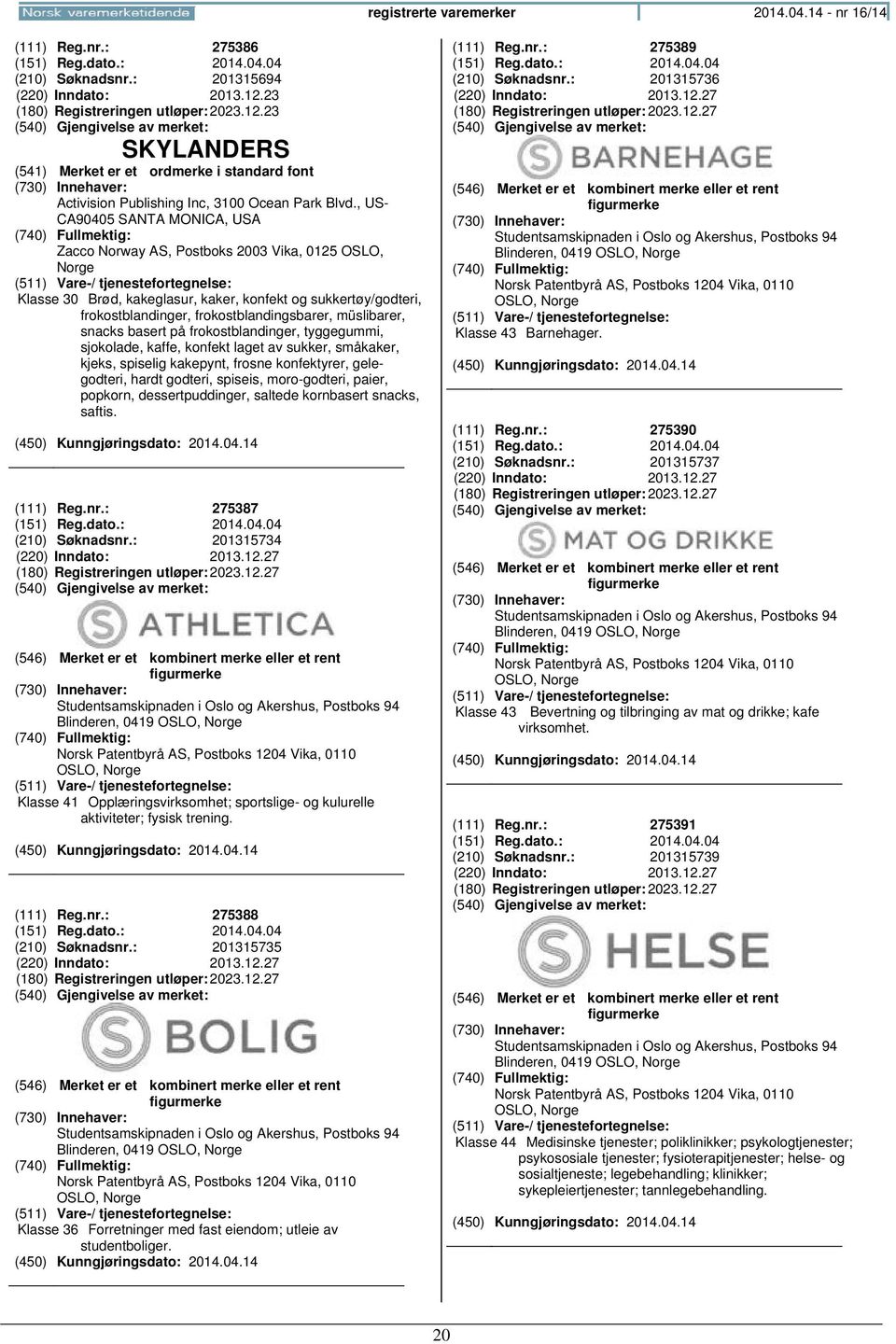 , US- CA90405 SANTA MONICA, USA Zacco Norway AS, Postboks 2003 Vika, 0125 OSLO, Klasse 30 Brød, kakeglasur, kaker, konfekt og sukkertøy/godteri, frokostblandinger, frokostblandingsbarer, müslibarer,