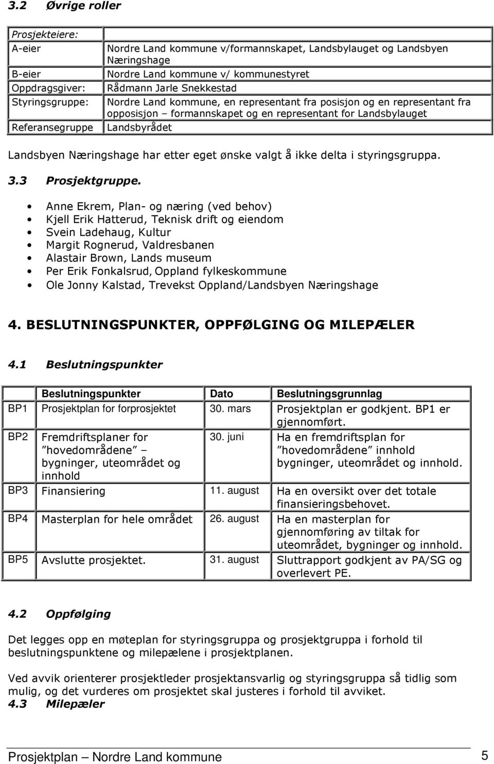 Næringshage har etter eget ønske valgt å ikke delta i styringsgruppa. 3.3 Prosjektgruppe.