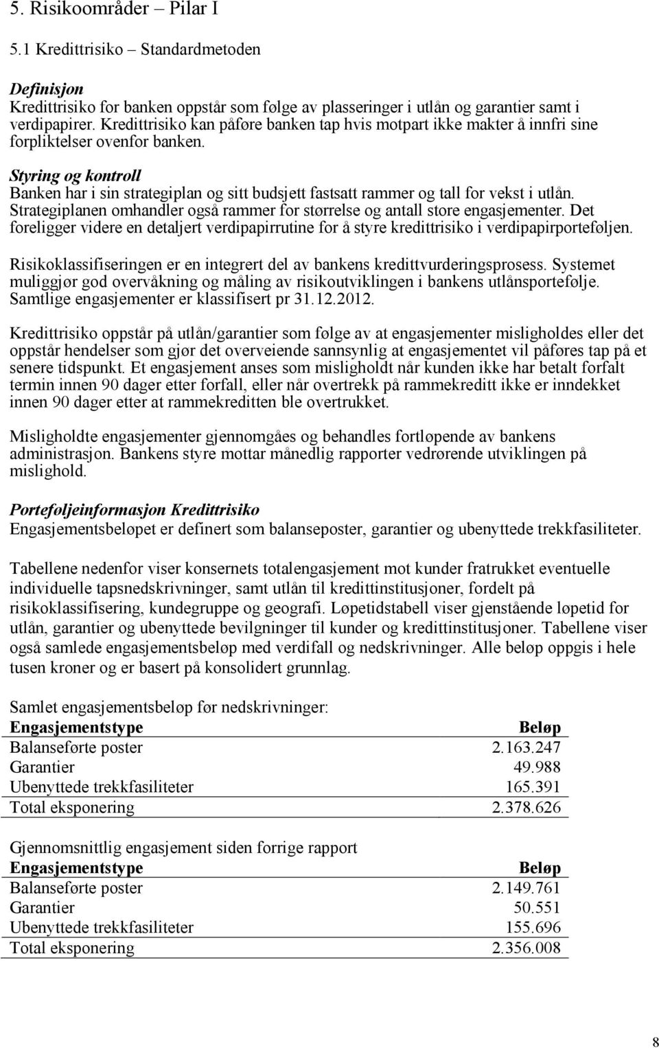 Styring og kontroll Banken har i sin strategiplan og sitt budsjett fastsatt rammer og tall for vekst i utlån. Strategiplanen omhandler også rammer for størrelse og antall store engasjementer.