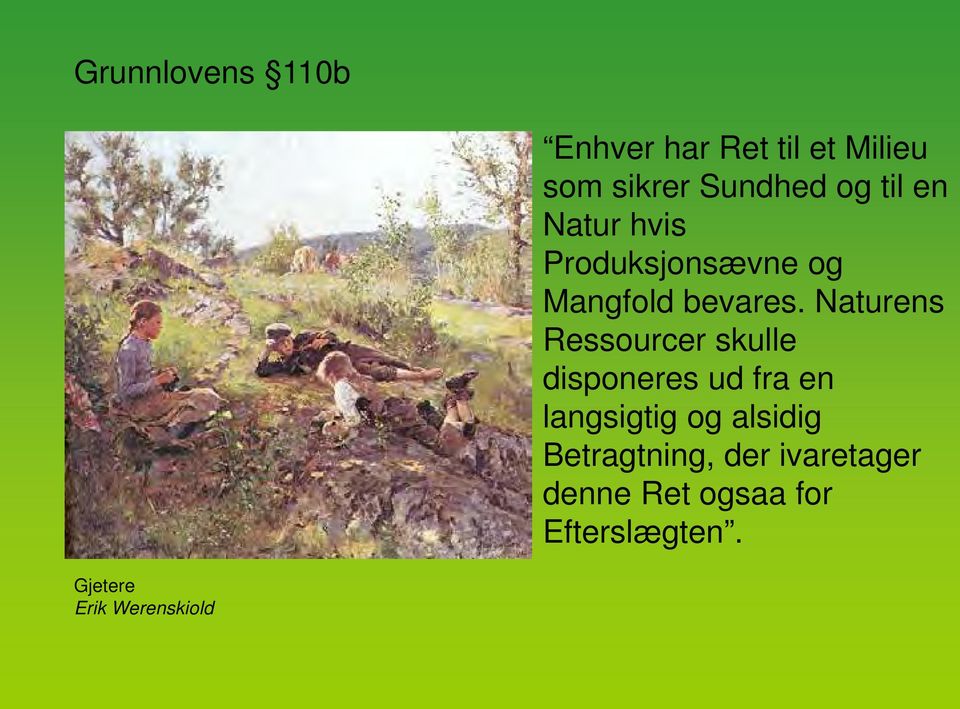 Naturens Ressourcer skulle disponeres ud fra en langsigtig og alsidig