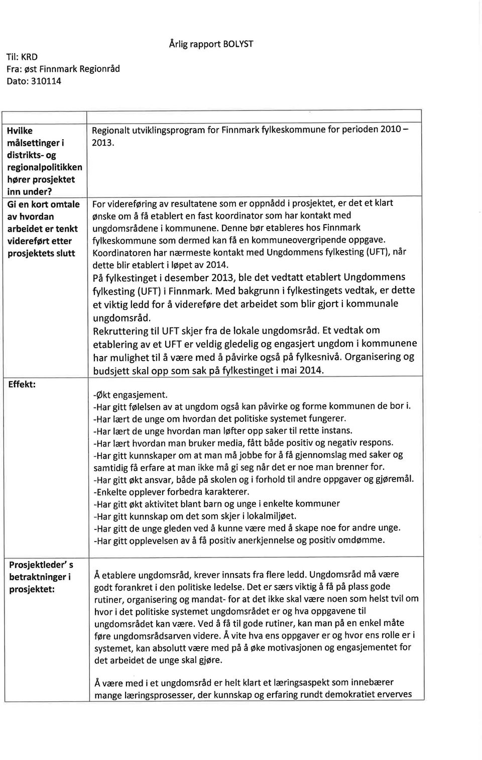 perioden?olo- 2L3. For videreføring av resultatene som er oppnådd i prosjektet, er det et klart ønske om å få etablert en fast koordinator som har kontakt med ungdomsrådene i kommunene.