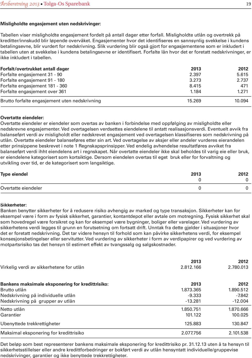 Slik vurdering blir også gjort for engasjementene som er inkludert i tabellen uten at svekkelse i kundens betalingsevne er identifisert.