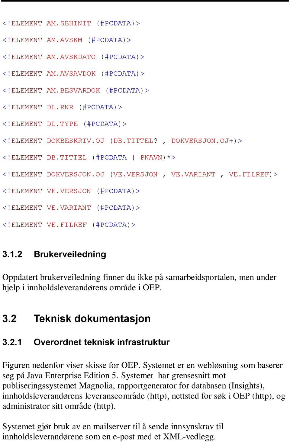 VERSJON (#PCDATA)> <!ELEMENT VE.VARIANT (#PCDATA)> <!ELEMENT VE.FILREF (#PCDATA)> 3.1.