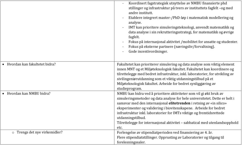 - IMT kan prioritere simuleringsteknologi, anvendt matematikk og data analyse i sin rekrutteringsstrategi, for matematikk og øvrige fagfelt.