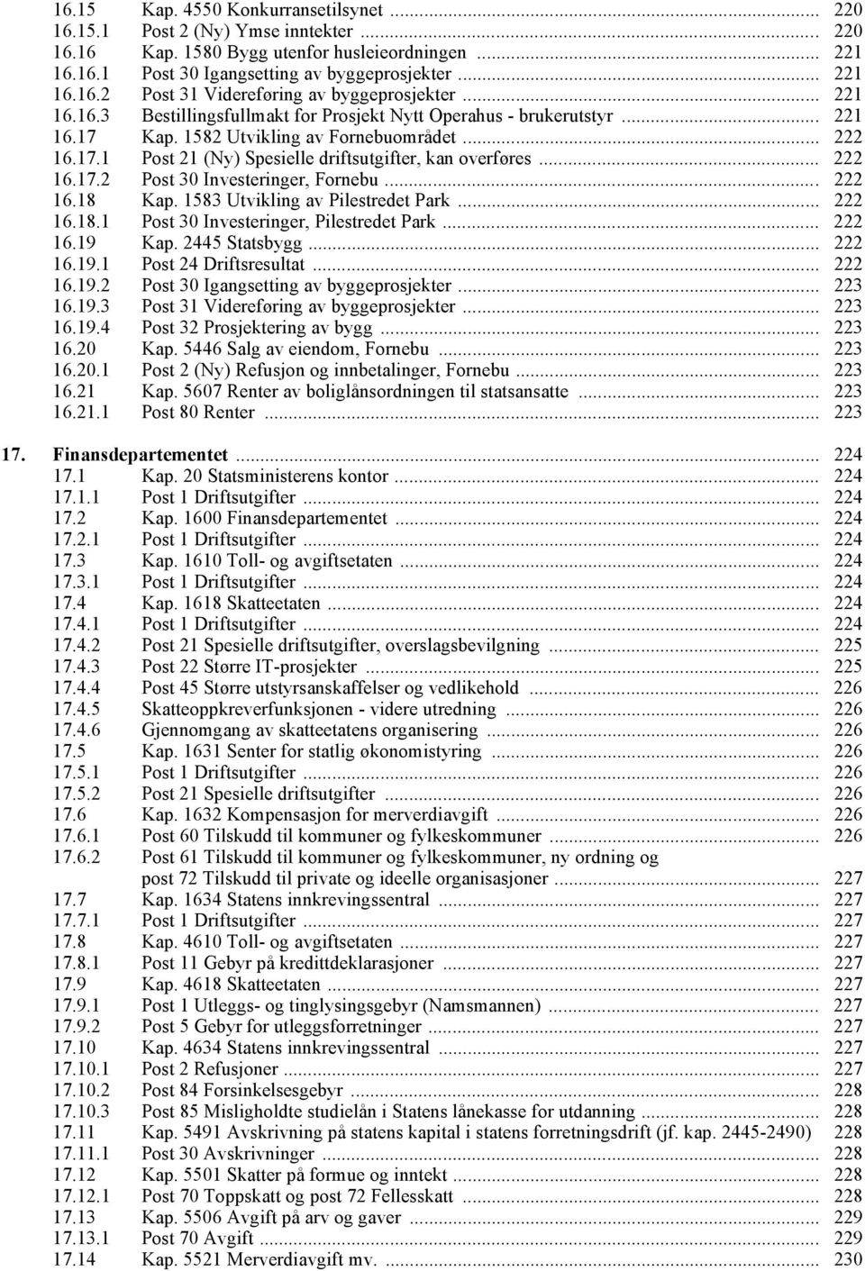 .. 222 16.17.2 Post 30 Investeringer, Fornebu... 222 16.18 Kap. 1583 Utvikling av Pilestredet Park... 222 16.18.1 Post 30 Investeringer, Pilestredet Park... 222 16.19 Kap. 2445 Statsbygg... 222 16.19.1 Post 24 Driftsresultat.