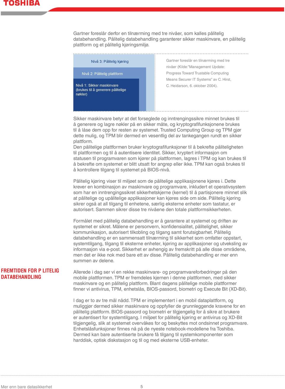 Progress Toward Trustable Computing Means Securer IT Systems av C. Hirst, C. Heidarson, 6. oktober 2004).