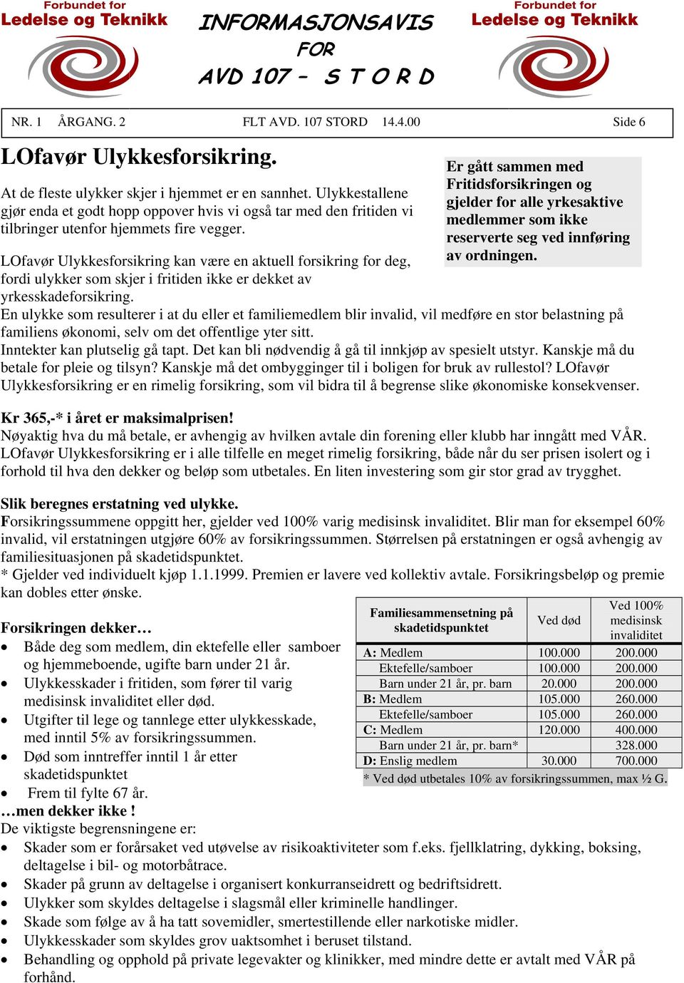 Familiesammensetning på skadetidspunktet Er gått sammen med Fritidsforsikringen og gjelder for alle yrkesaktive medlemmer som ikke reserverte seg ved innføring av ordningen.