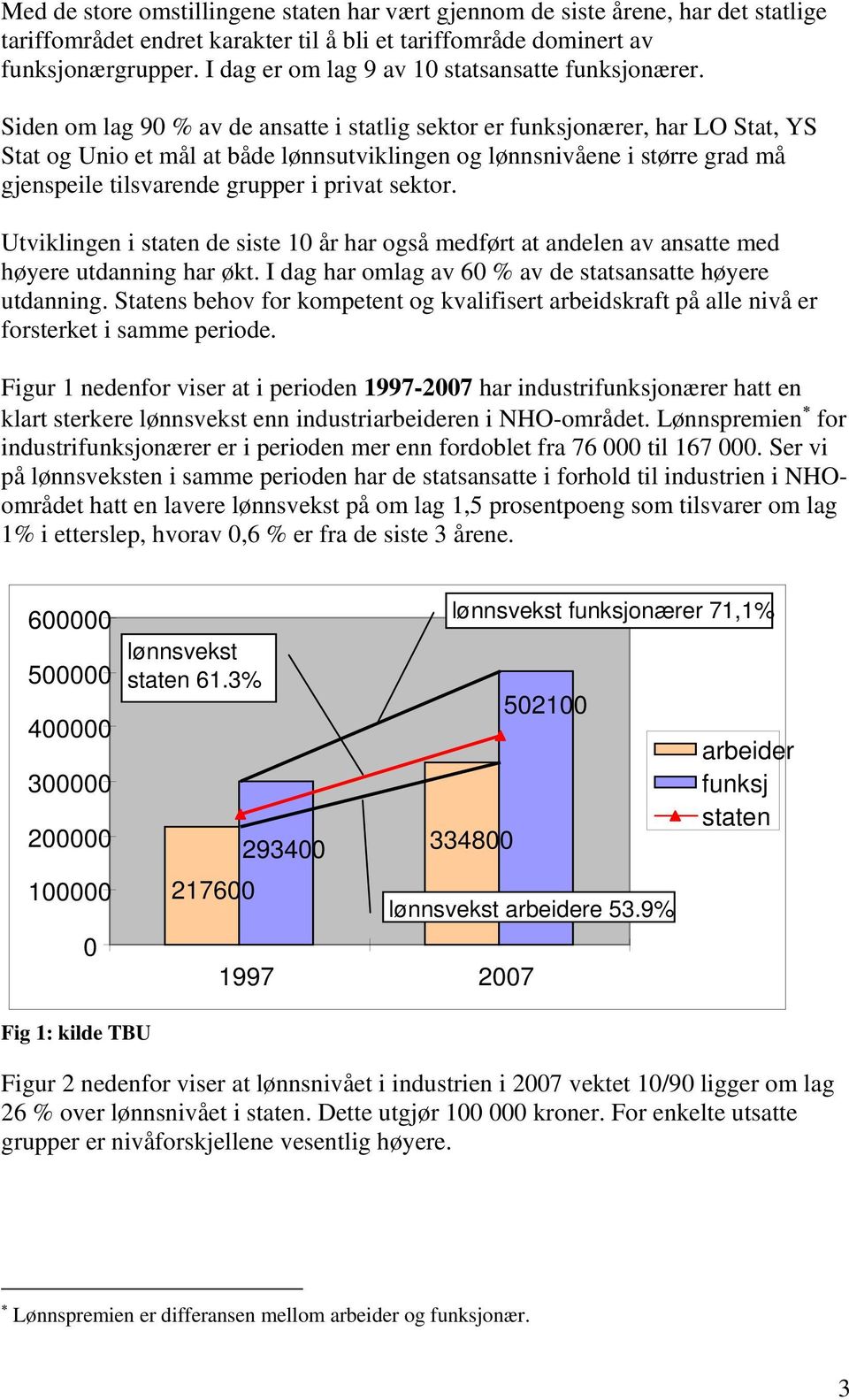 Siden om lag 90 % av de ansatte i statlig sektor er funksjonærer, har LO Stat, YS Stat og Unio et mål at både lønnsutviklingen og lønnsnivåene i større grad må gjenspeile tilsvarende grupper i privat