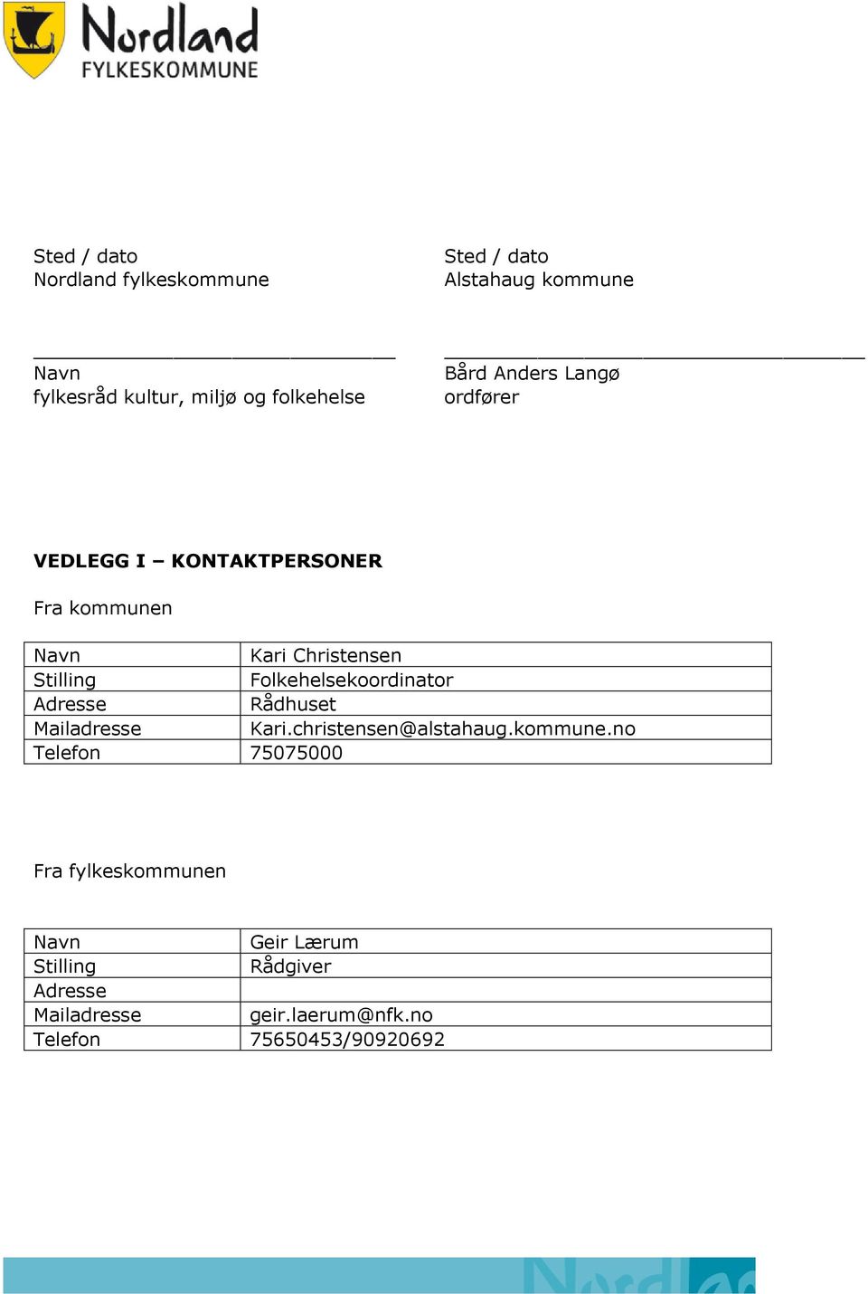 Stilling Folkehelsekoordinator Adresse Rådhuset Mailadresse Kari.christensen@alstahaug.kommune.