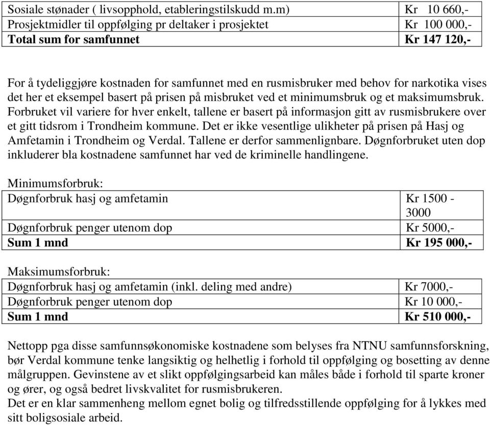 narkotika vises det her et eksempel basert på prisen på misbruket ved et minimumsbruk og et maksimumsbruk.