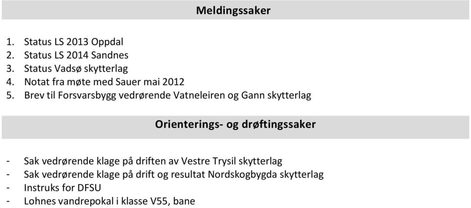 Brev til Forsvarsbygg vedrørende Vatneleiren og Gann skytterlag Orienterings- og drøftingssaker - Sak