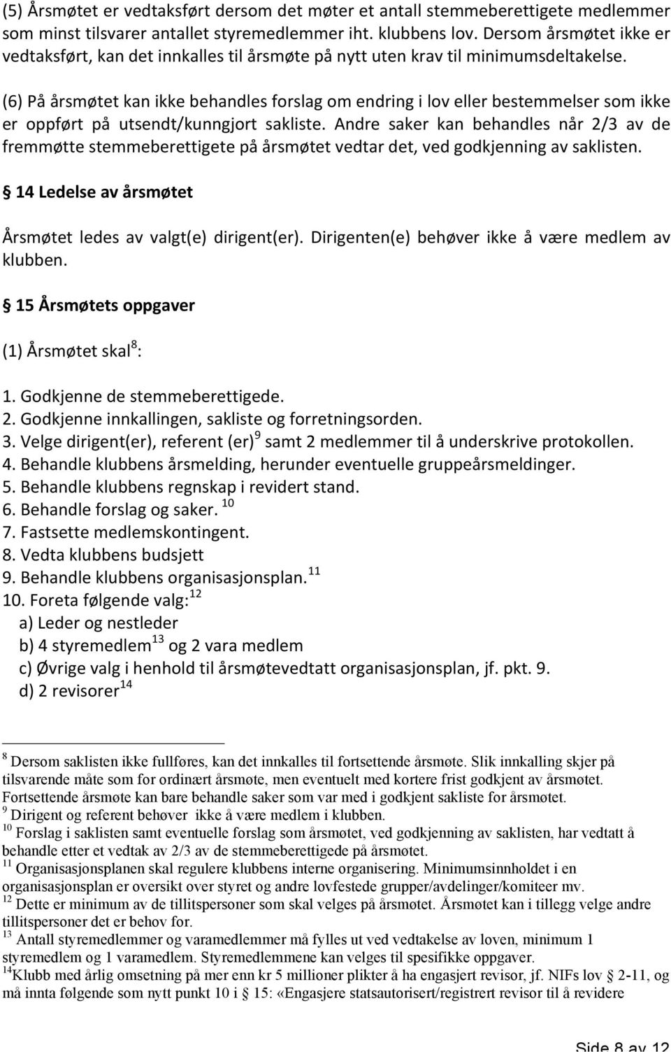 (6) På årsmøtet kan ikke behandles forslag om endring i lov eller bestemmelser som ikke er oppført på utsendt/kunngjort sakliste.