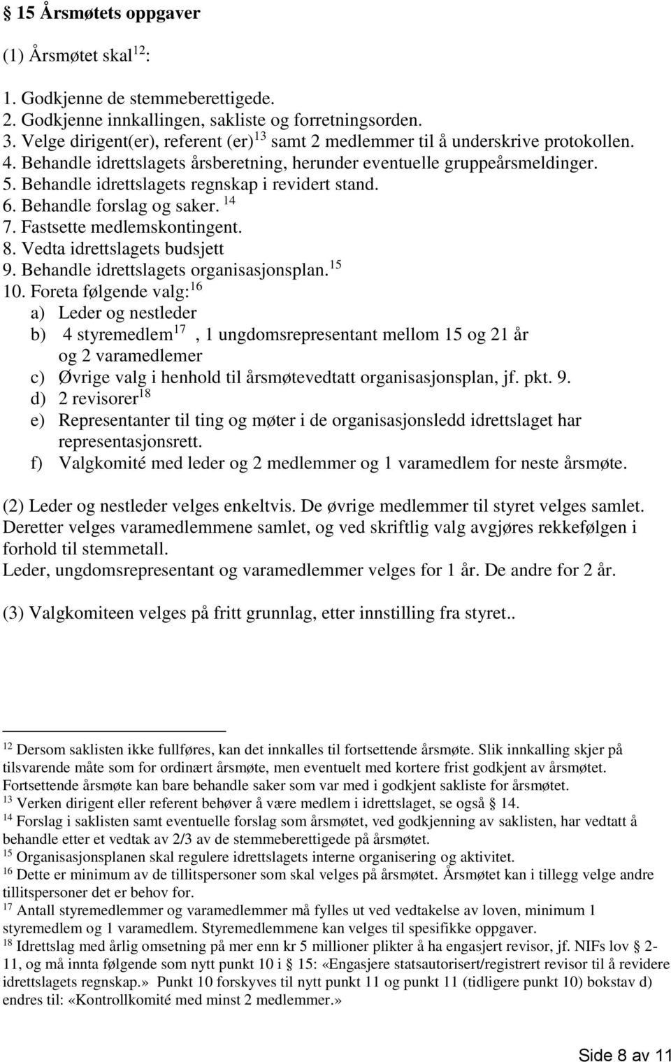 Behandle idrettslagets regnskap i revidert stand. 6. Behandle forslag og saker. 14 7. Fastsette medlemskontingent. 8. Vedta idrettslagets budsjett 9. Behandle idrettslagets organisasjonsplan. 15 10.