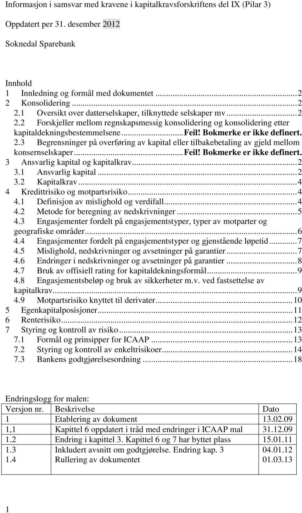 Bokmerke er ikke definert. 2.3 Begrensninger på overføring av kapital eller tilbakebetaling av gjeld mellom konsernselskaper... Feil! Bokmerke er ikke definert. 3 Ansvarlig kapital og kapitalkrav.