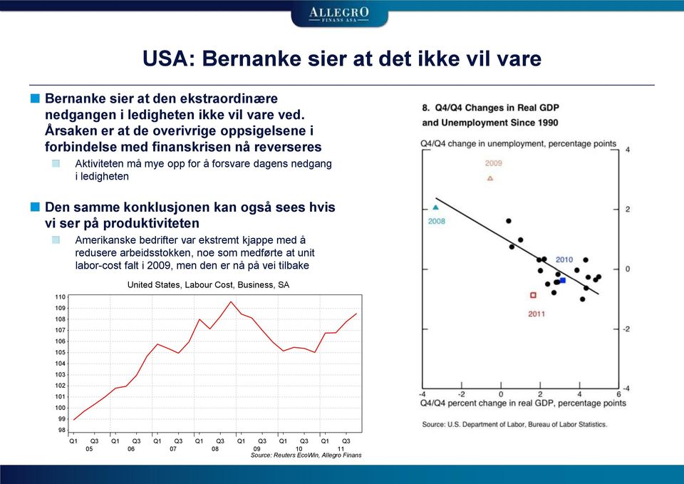 samme konklusjonen kan også sees hvis vi ser på produktiviteten 11 19 18 17 16 15 14 13 12 11 1 99 98 Amerikanske bedrifter var ekstremt kjappe med å