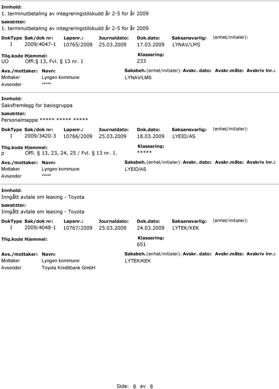 13, Fvl. 13 nr. 1 233 LYNAV/LMS nnhold: Saksfremlegg for basisgrua Personalmae 2009/3420-3 10766/2009 18.03.